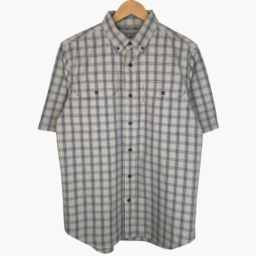 CARHARTT Midweight Plaid Short Sleeve Button Down Shirt - Blue/Gray Size - M